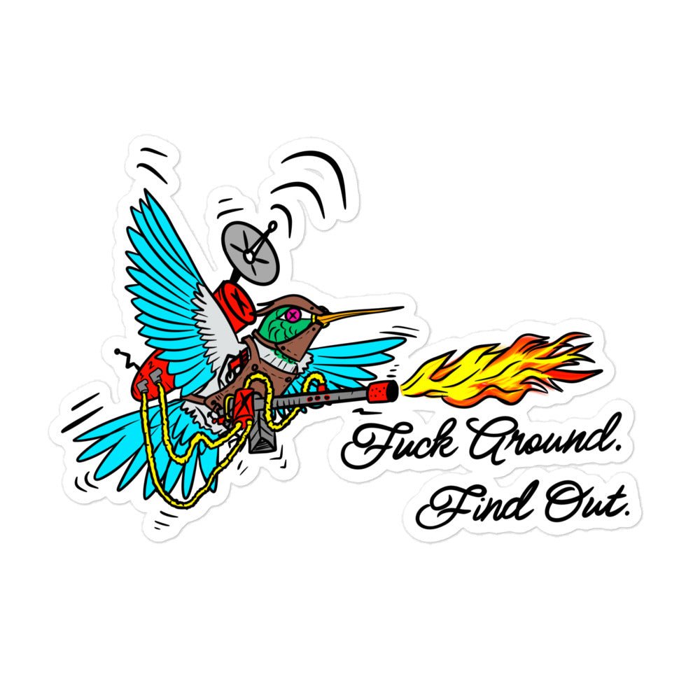 Battle Bird: Flamethrower Hummingbird Bubble-free stickers - Urban Muse & Sultry Hues