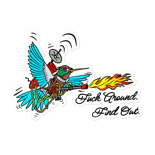 Battle Bird: Flamethrower Hummingbird Bubble-free stickers - Urban Muse & Sultry Hues