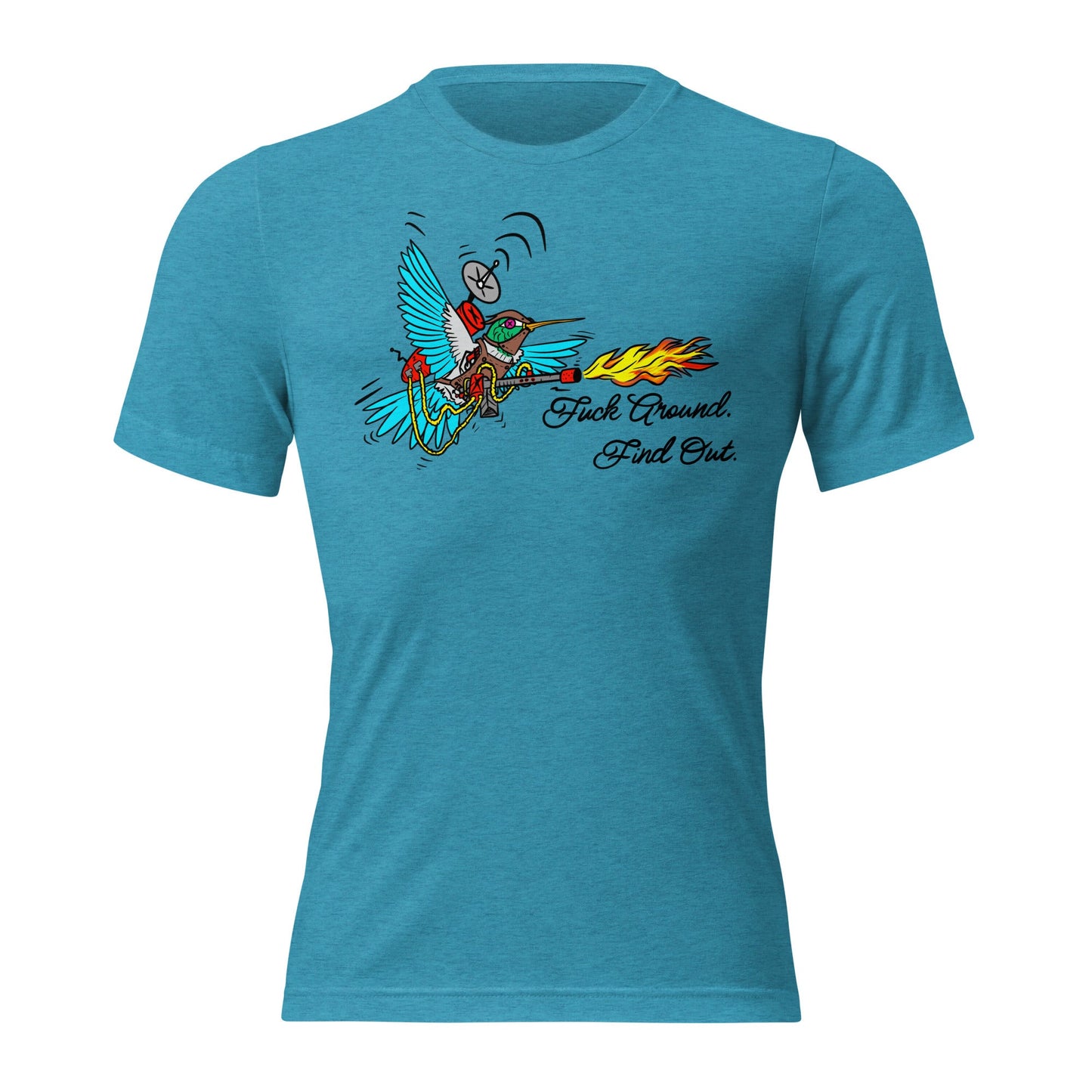 Battle Bird: Flamethrower Hummingbird Short sleeve t-shirt - Urban Muse & Sultry Hues