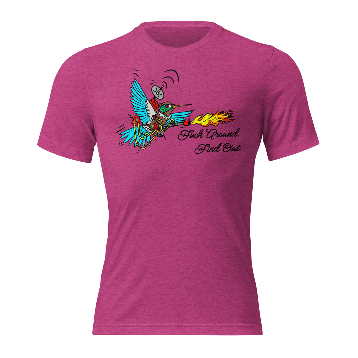 Battle Bird: Flamethrower Hummingbird Short sleeve t-shirt - Urban Muse & Sultry Hues