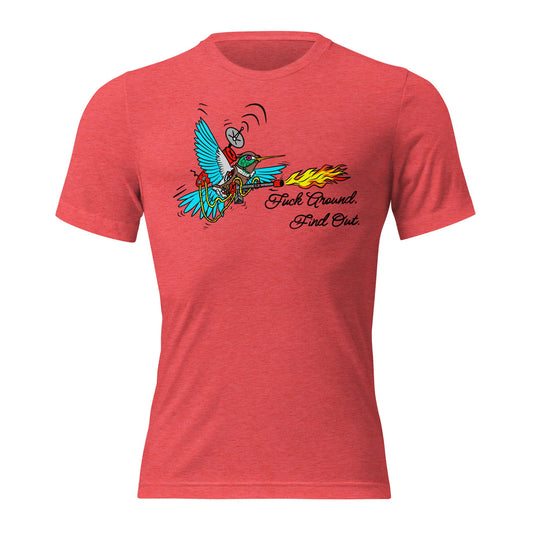 Battle Bird: Flamethrower Hummingbird Short sleeve t-shirt - Urban Muse & Sultry Hues