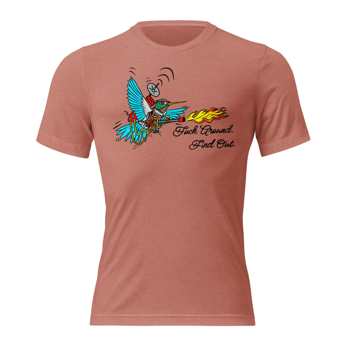 Battle Bird: Flamethrower Hummingbird Short sleeve t-shirt - Urban Muse & Sultry Hues