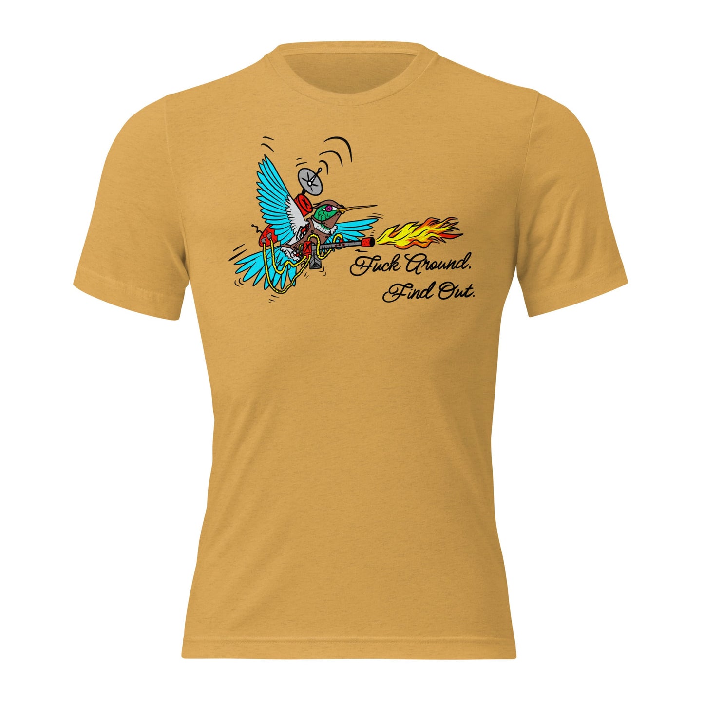 Battle Bird: Flamethrower Hummingbird Short sleeve t-shirt - Urban Muse & Sultry Hues