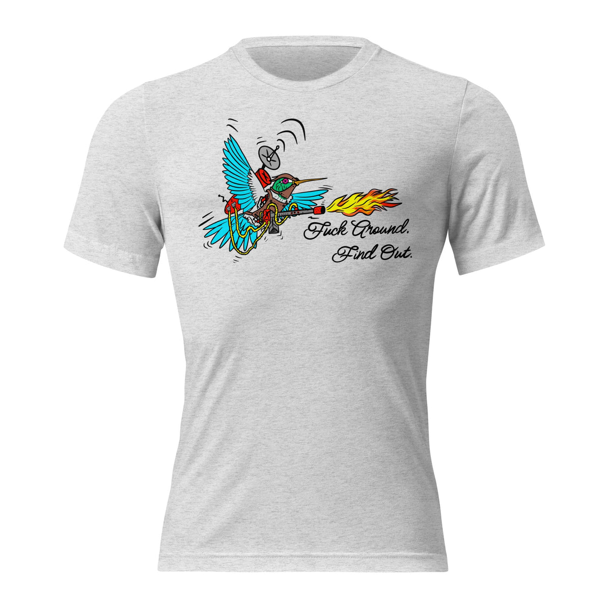 Battle Bird: Flamethrower Hummingbird Short sleeve t-shirt - Urban Muse & Sultry Hues