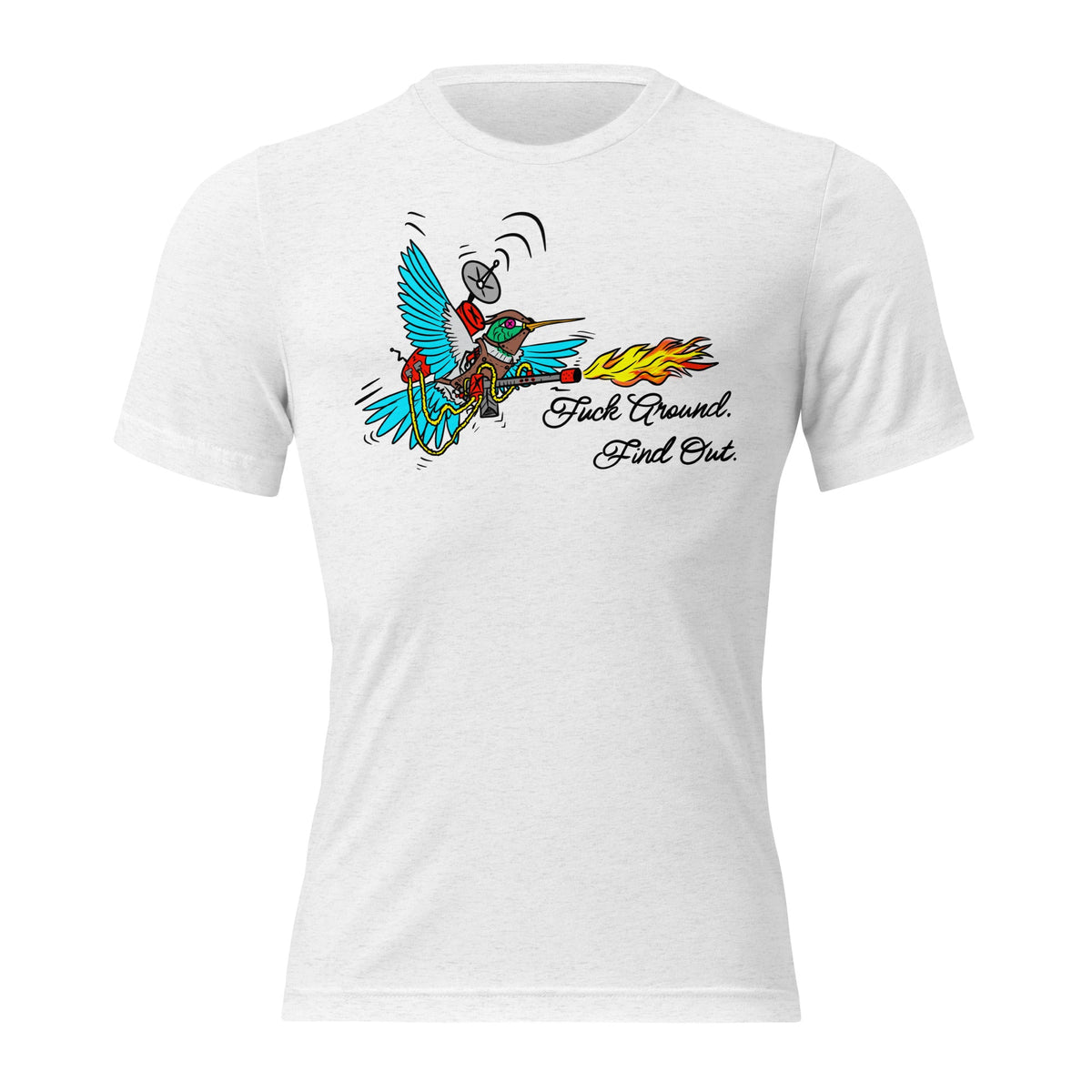 Battle Bird: Flamethrower Hummingbird Short sleeve t-shirt - Urban Muse & Sultry Hues