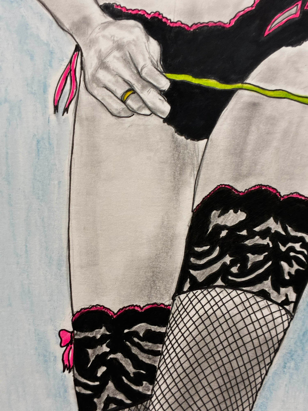 Black Lace & Red Rose – Sensual Mixed Media Drawing – 8x10” - Urban Muse & Sultry Hues