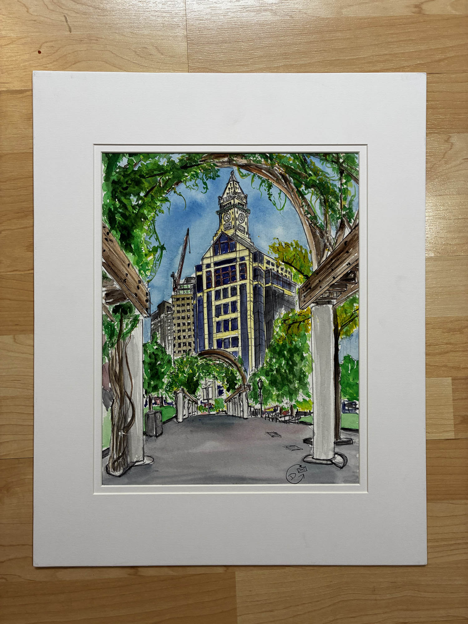 Boston City Skyline Midday – Urban Watercolor from Columbus Park – 11x14” - Urban Muse & Sultry Hues