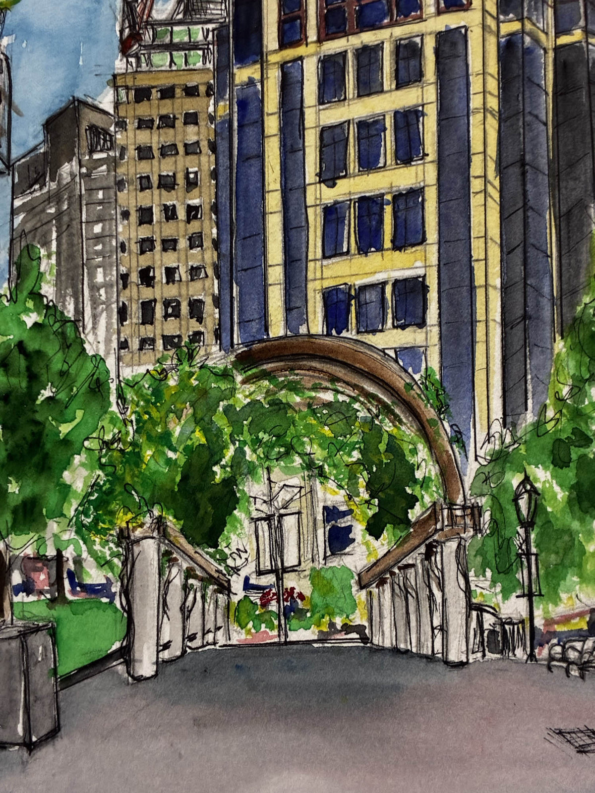 Boston City Skyline Midday – Urban Watercolor from Columbus Park – 11x14” - Urban Muse & Sultry Hues