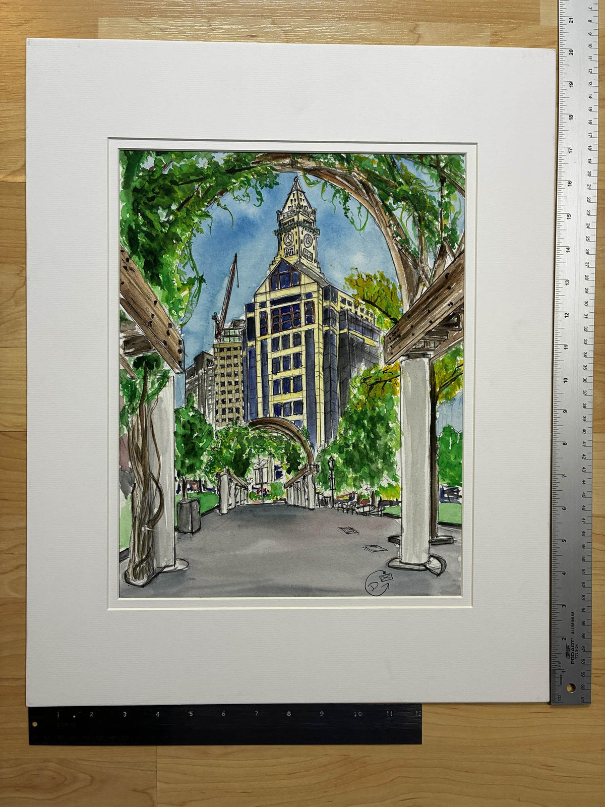 Boston City Skyline Midday – Urban Watercolor from Columbus Park – 11x14” - Urban Muse & Sultry Hues