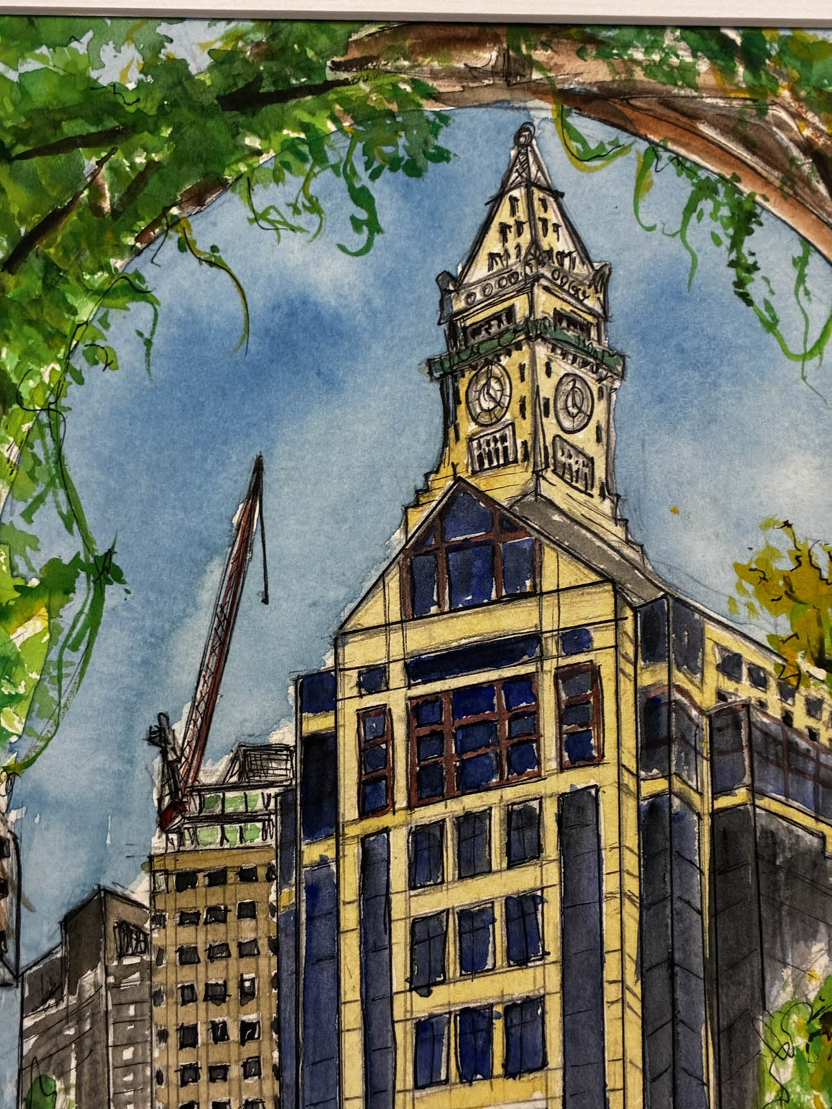 Boston City Skyline Midday – Urban Watercolor from Columbus Park – 11x14” - Urban Muse & Sultry Hues