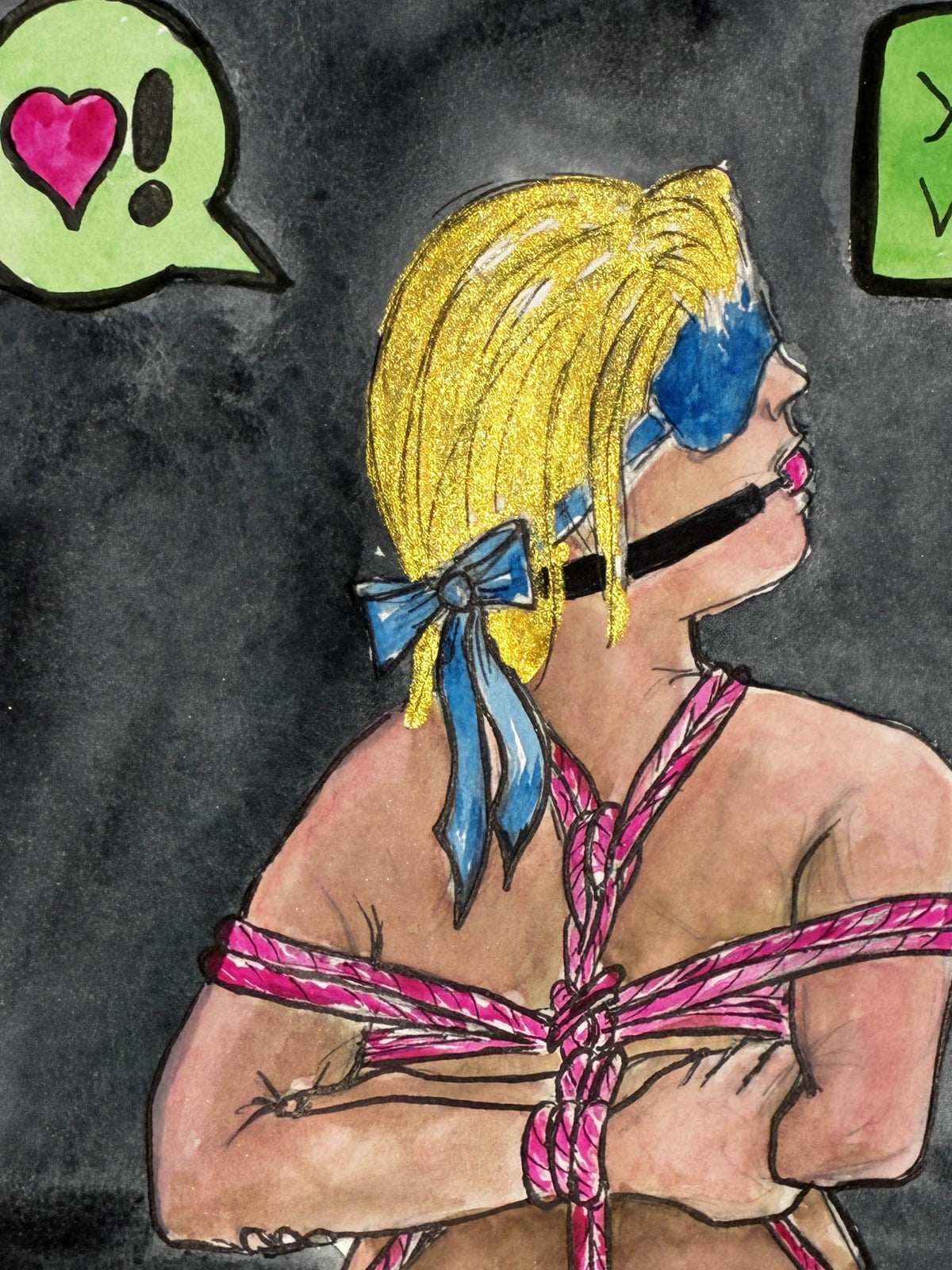 Bound & Cute – Shibari BDSM Watercolor Art – 8x10” - Urban Muse & Sultry Hues
