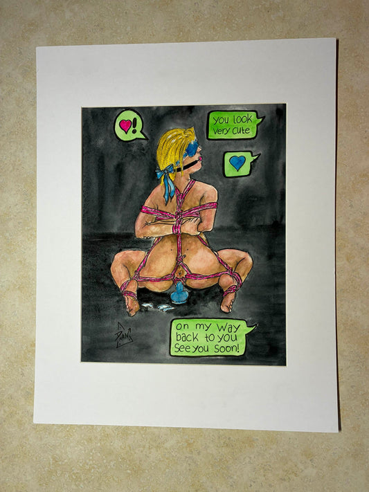 Bound & Cute – Shibari BDSM Watercolor Art – 8x10” - Urban Muse & Sultry Hues