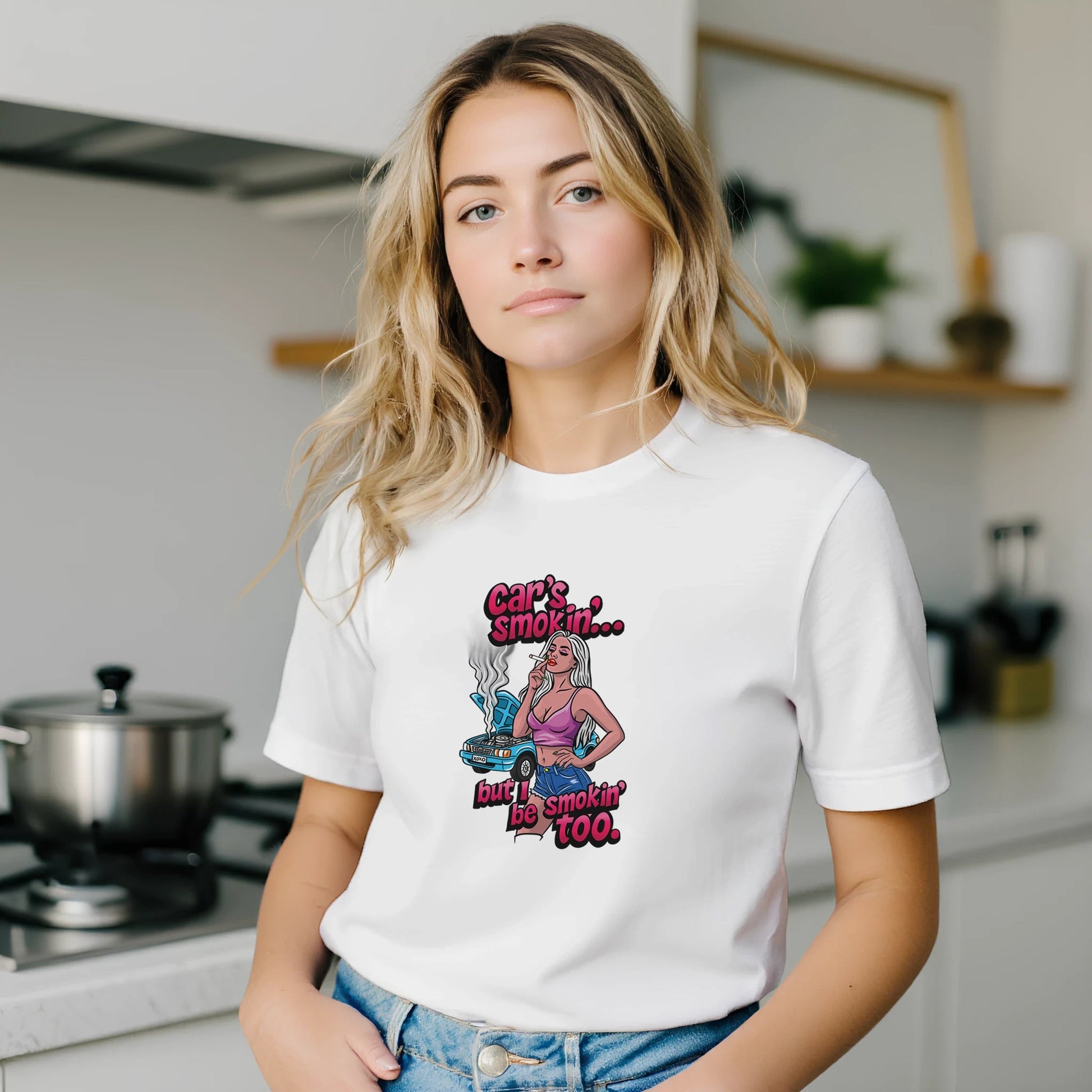 Car's Smokin' But I Be Smokin' Too Pin - Up Tee – Unisex Bella+Canvas 3001 - Urban Muse & Sultry Hues