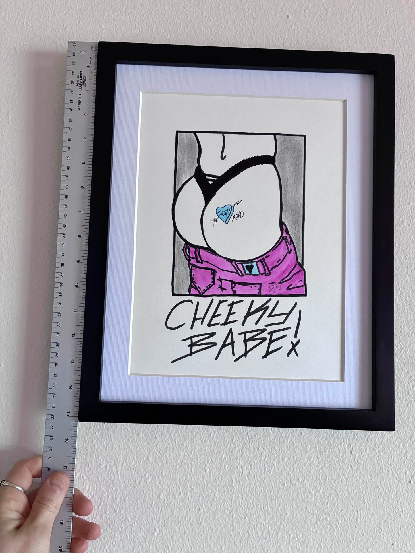 Cheeky Babe! Tacoma Heart Butt Pencil & Watercolor Drawing 9x12” - Urban Muse & Sultry Hues