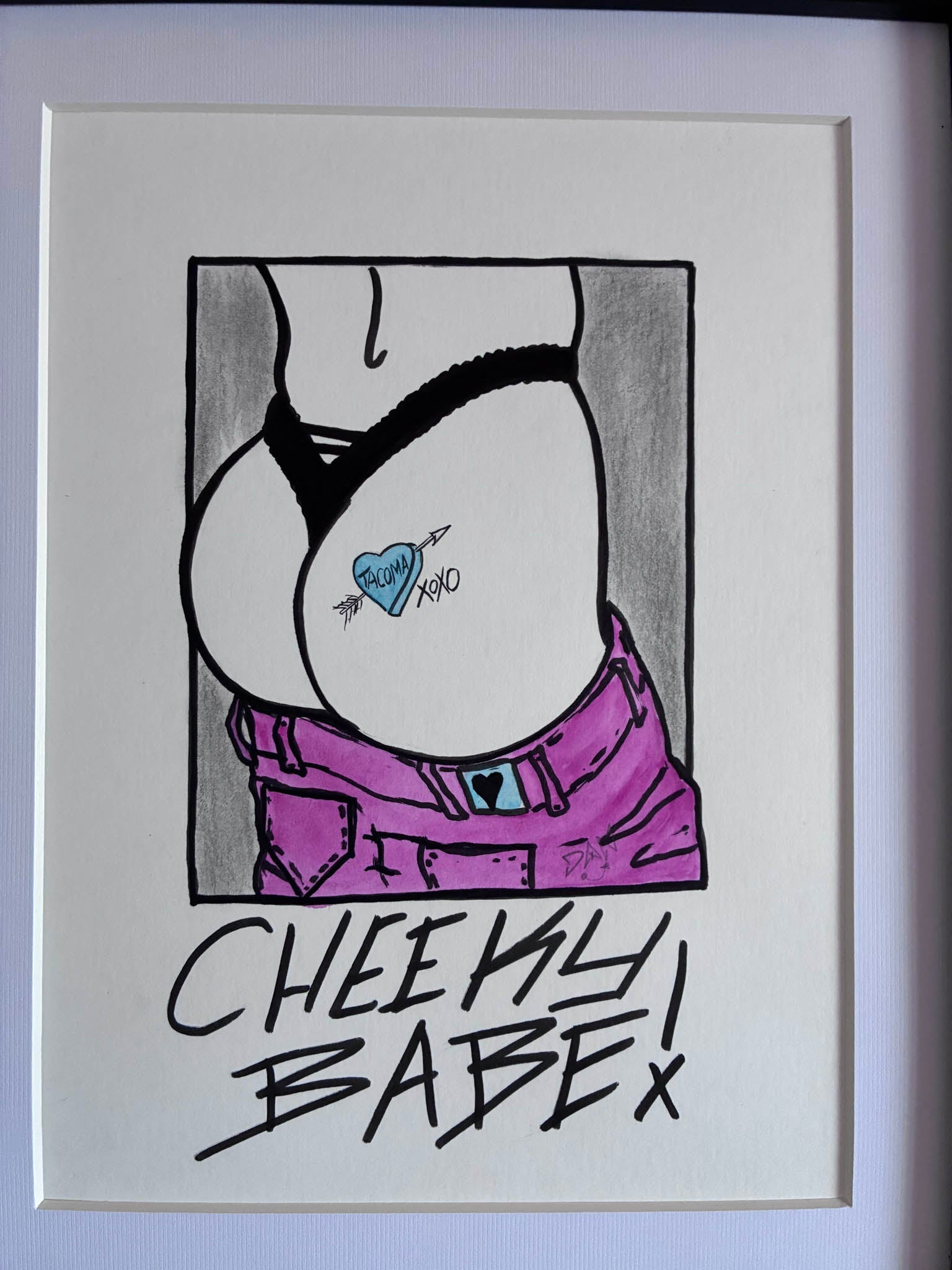 Cheeky Babe! Tacoma Heart Butt Pencil & Watercolor Drawing 9x12” - Urban Muse & Sultry Hues