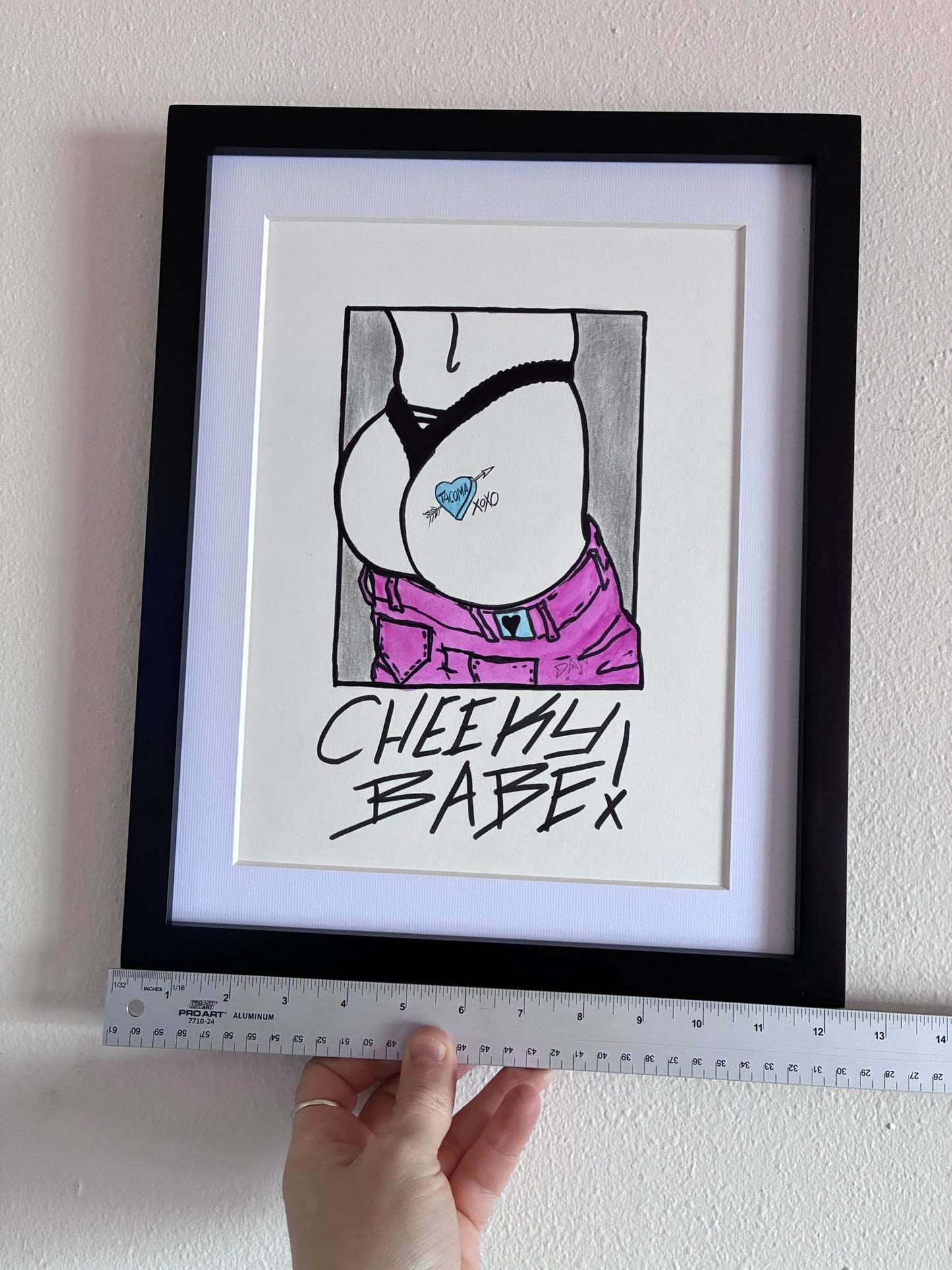 Cheeky Babe! Tacoma Heart Butt Pencil & Watercolor Drawing 9x12” - Urban Muse & Sultry Hues