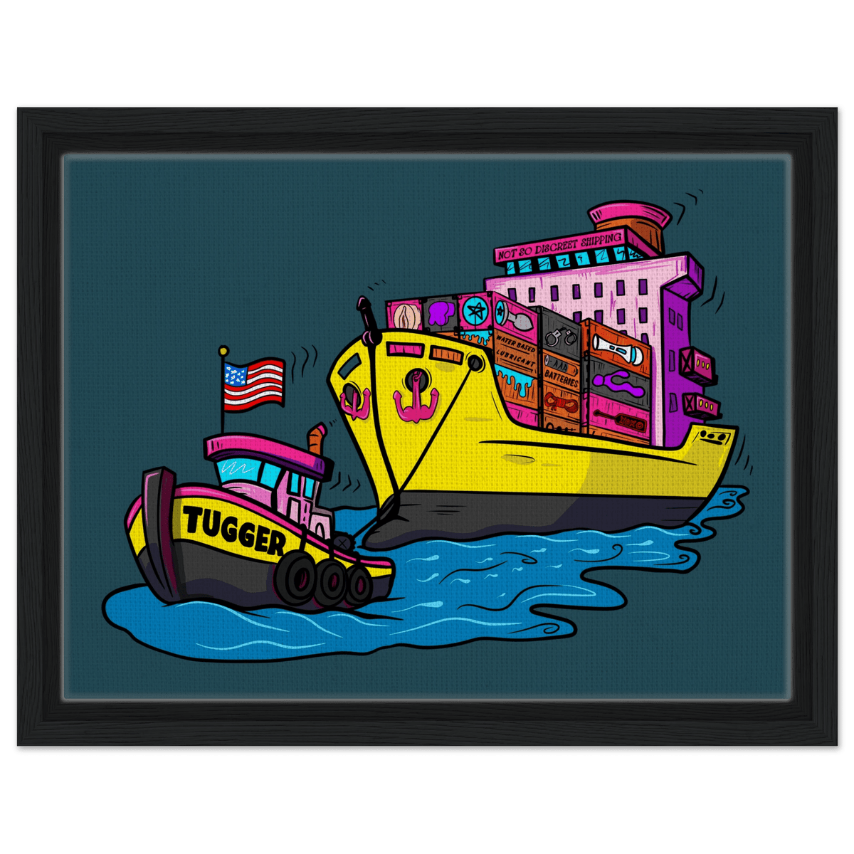 Cheeky Tugger Erotic Nautical Adventure Framed Canvas - Urban Muse & Sultry Hues