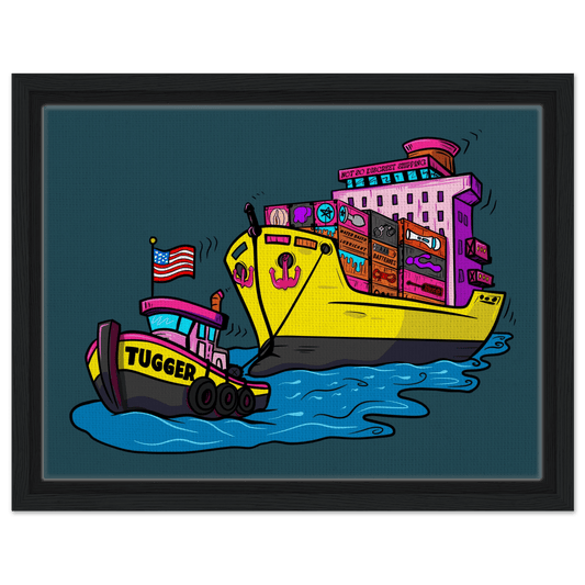 Cheeky Tugger Erotic Nautical Adventure Framed Canvas - Urban Muse & Sultry Hues