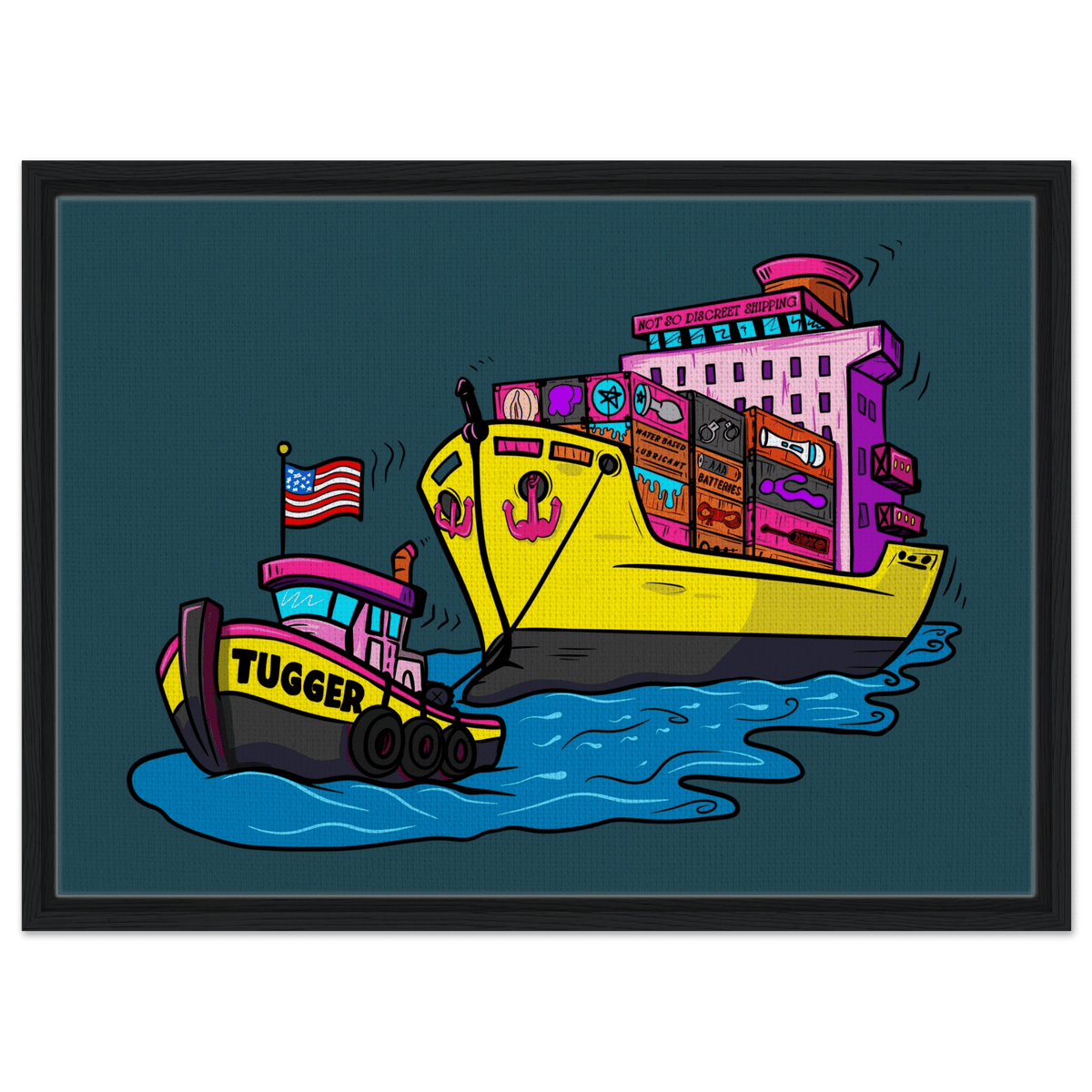 Cheeky Tugger Erotic Nautical Adventure Framed Canvas - Urban Muse & Sultry Hues
