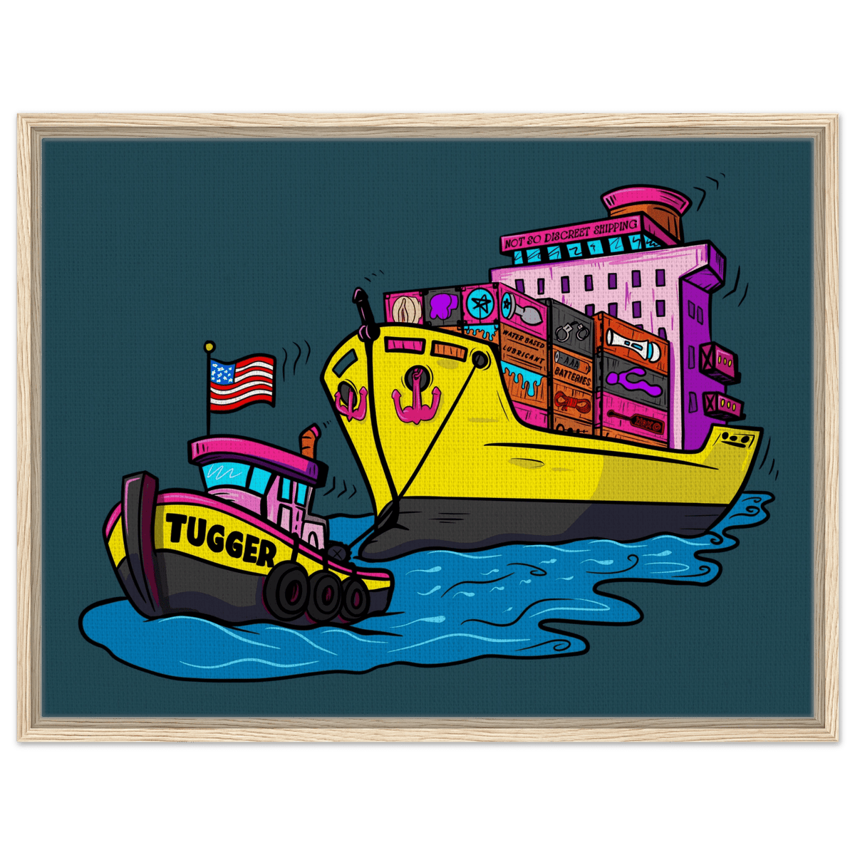 Cheeky Tugger Erotic Nautical Adventure Framed Canvas - Urban Muse & Sultry Hues