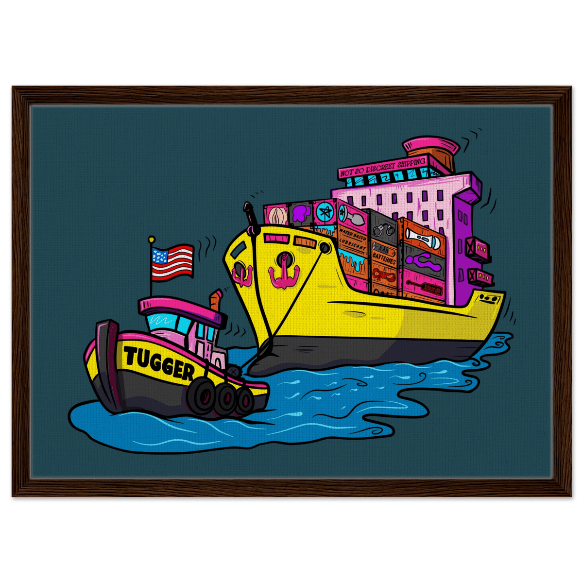 Cheeky Tugger Erotic Nautical Adventure Framed Canvas - Urban Muse & Sultry Hues