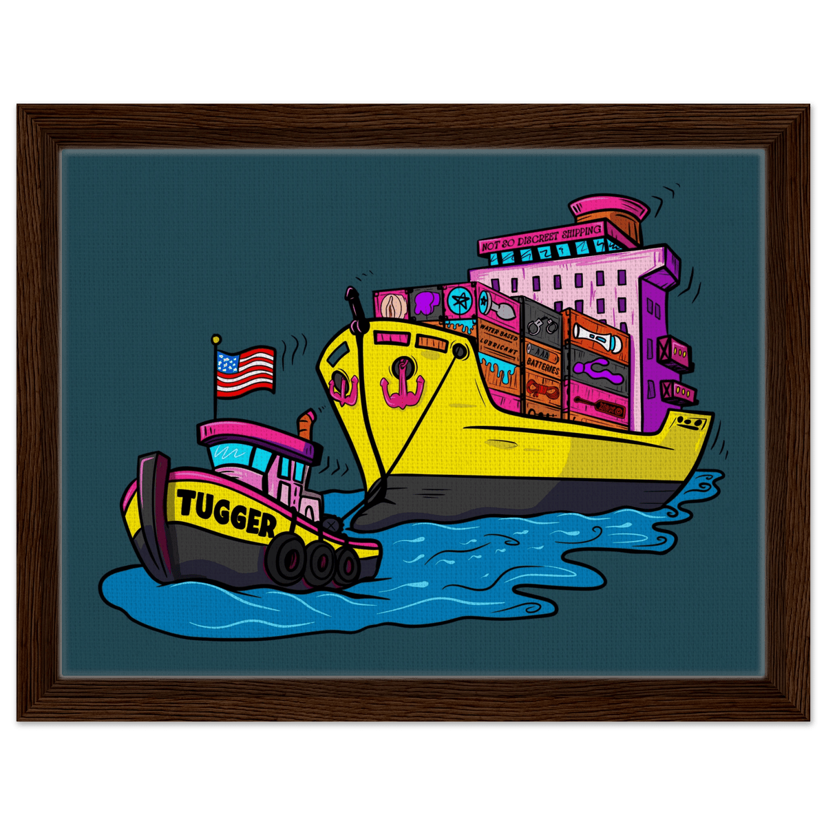 Cheeky Tugger Erotic Nautical Adventure Framed Canvas - Urban Muse & Sultry Hues