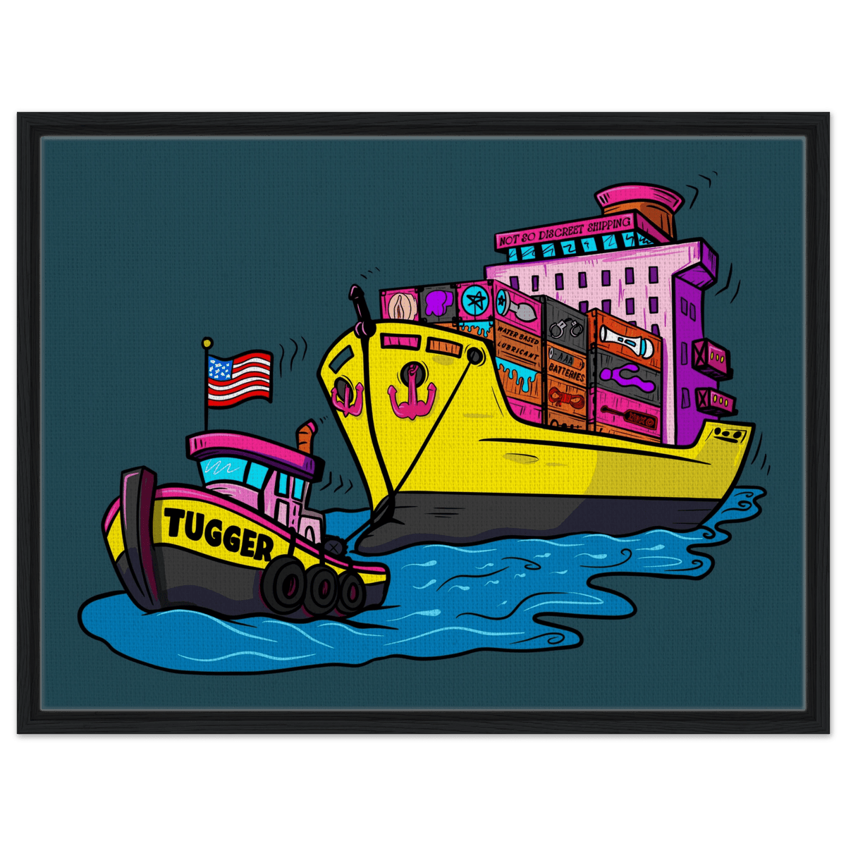 Cheeky Tugger Erotic Nautical Adventure Framed Canvas - Urban Muse & Sultry Hues