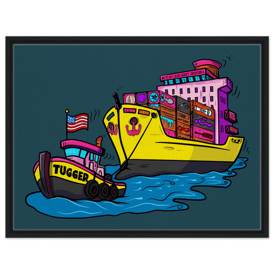Cheeky Tugger Erotic Nautical Adventure Framed Canvas - Urban Muse & Sultry Hues