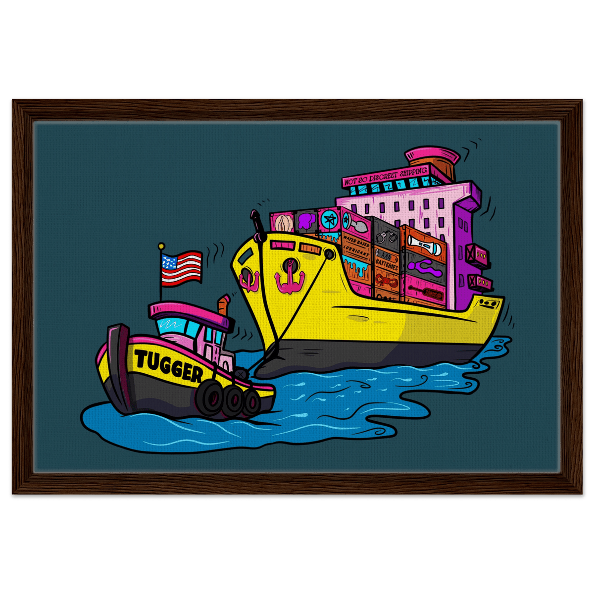 Cheeky Tugger Erotic Nautical Adventure Framed Canvas - Urban Muse & Sultry Hues