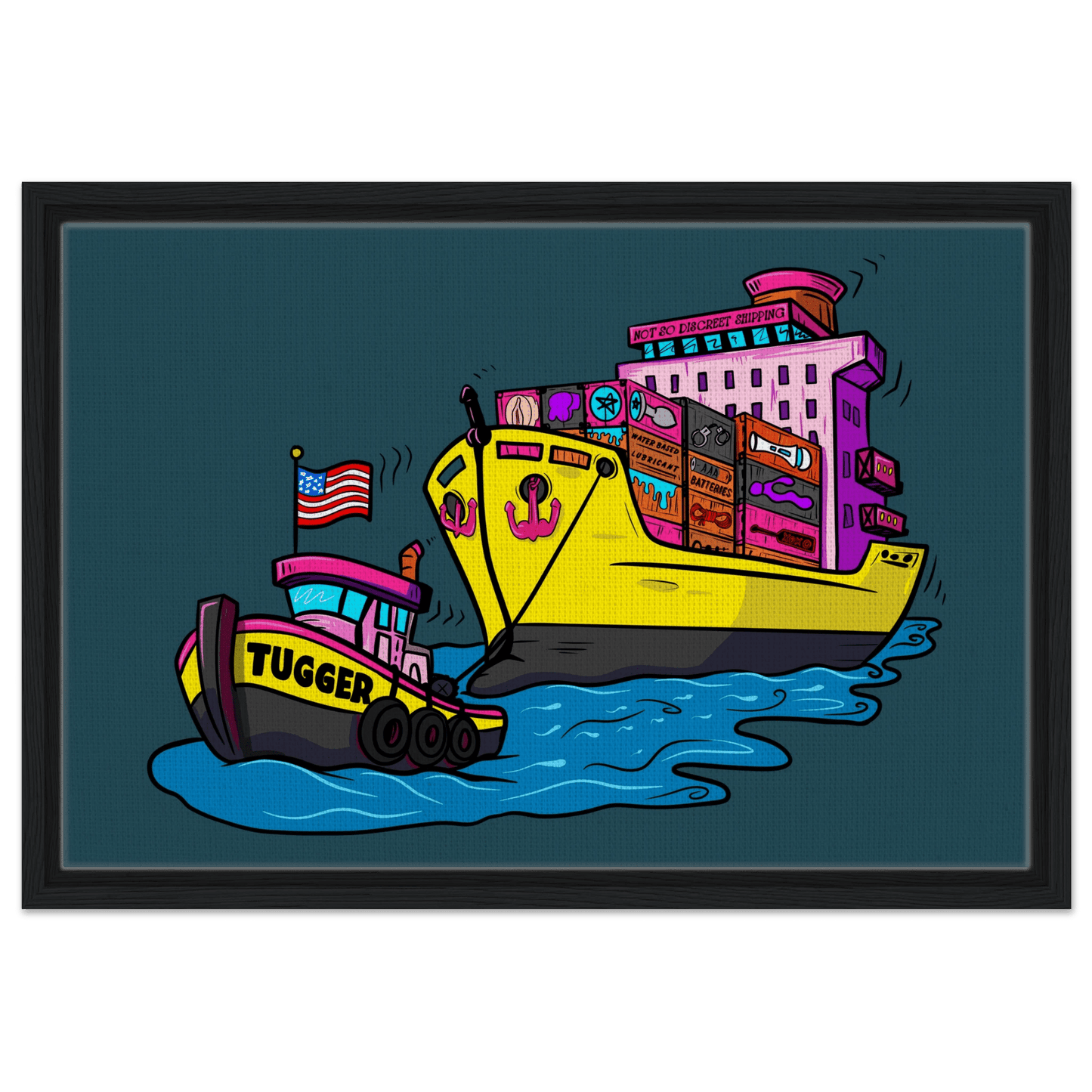 Cheeky Tugger Erotic Nautical Adventure Framed Canvas - Urban Muse & Sultry Hues