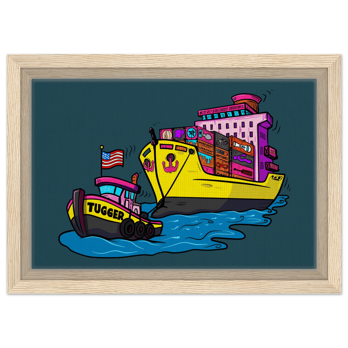 Cheeky Tugger Erotic Nautical Adventure Framed Canvas - Urban Muse & Sultry Hues