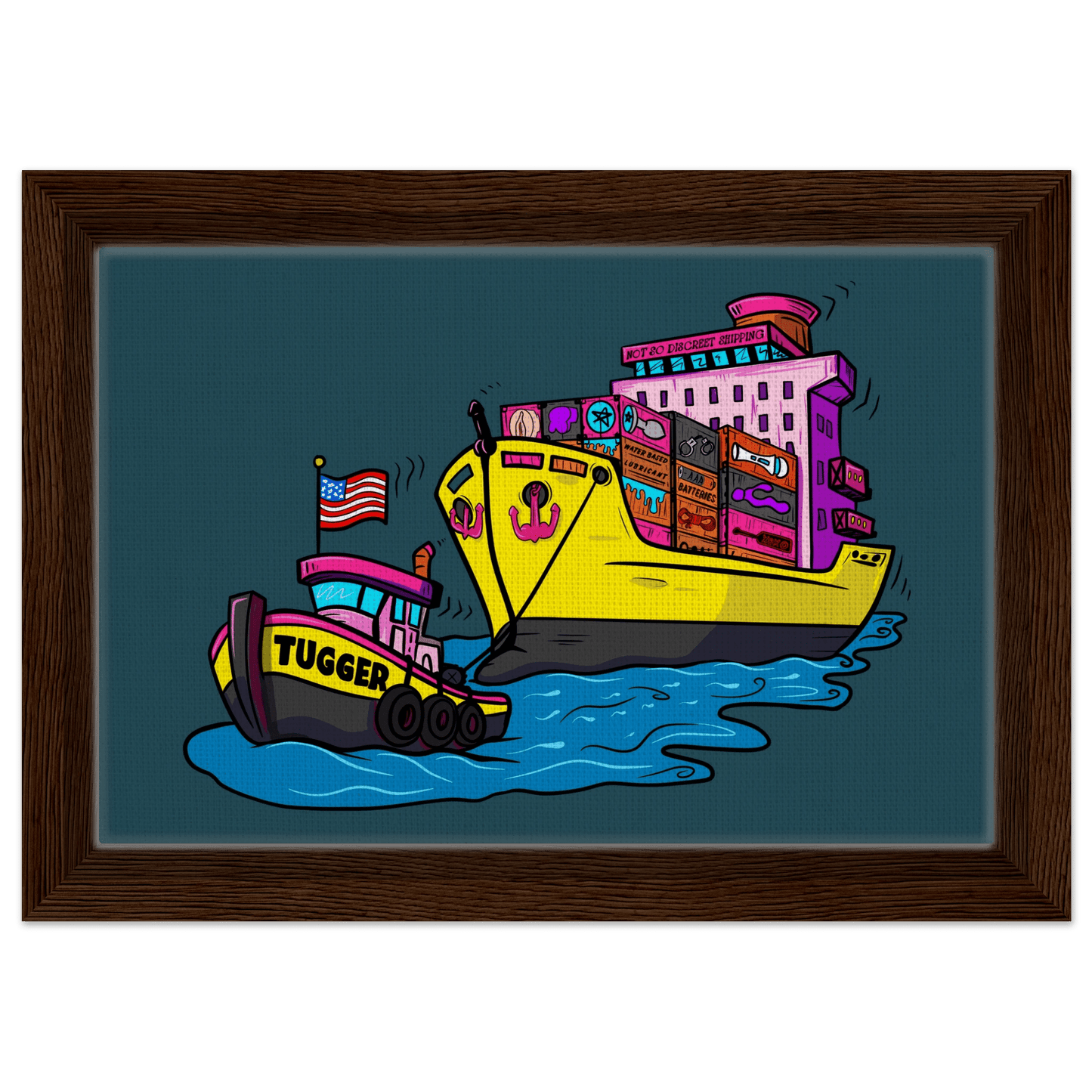 Cheeky Tugger Erotic Nautical Adventure Framed Canvas - Urban Muse & Sultry Hues