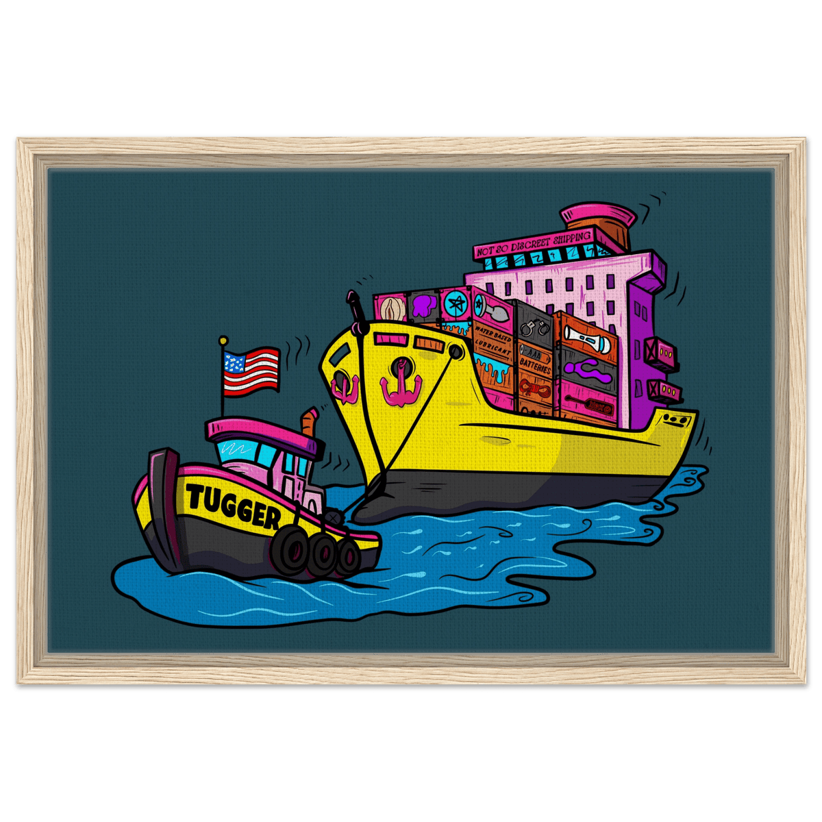 Cheeky Tugger Erotic Nautical Adventure Framed Canvas - Urban Muse & Sultry Hues
