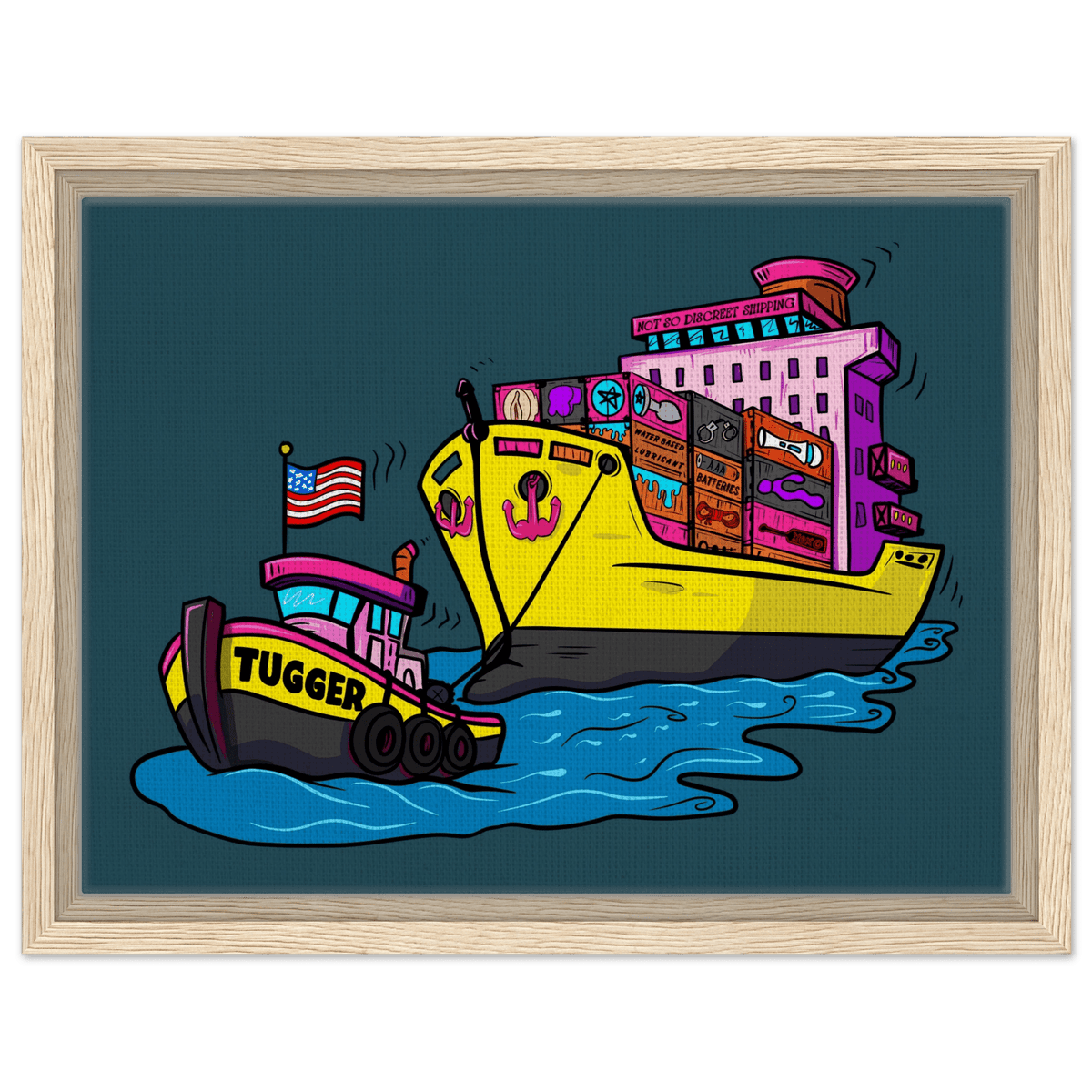 Cheeky Tugger Erotic Nautical Adventure Framed Canvas - Urban Muse & Sultry Hues