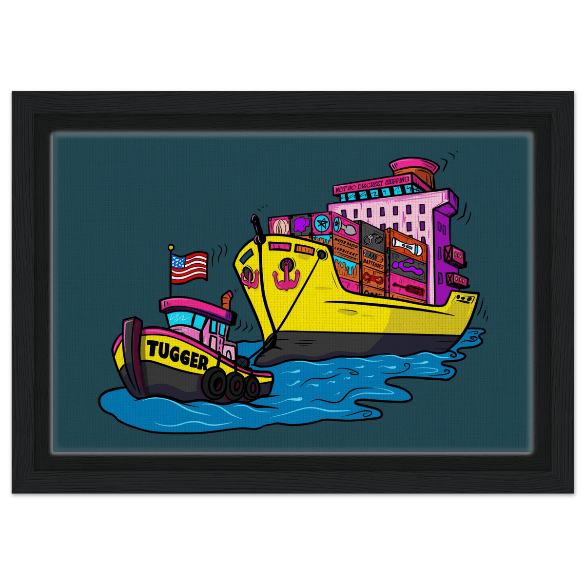 Cheeky Tugger Erotic Nautical Adventure Framed Canvas - Urban Muse & Sultry Hues