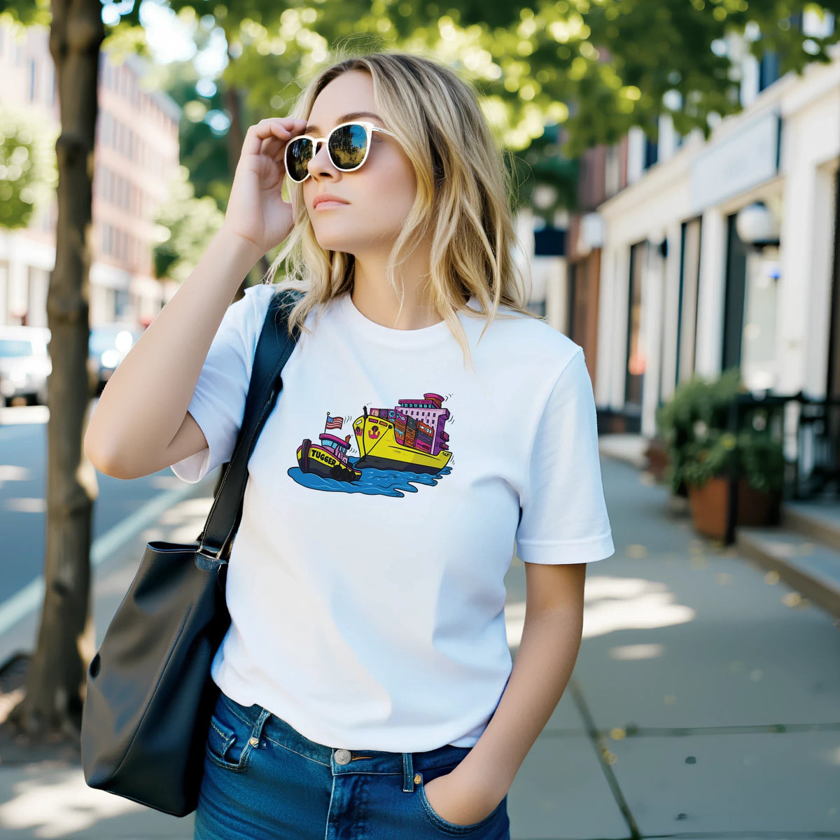 Cheeky Tugger Erotic Nautical Adventure Premium Unisex Crewneck T-shirt | Bella + Canvas 3001 - Urban Muse & Sultry Hues