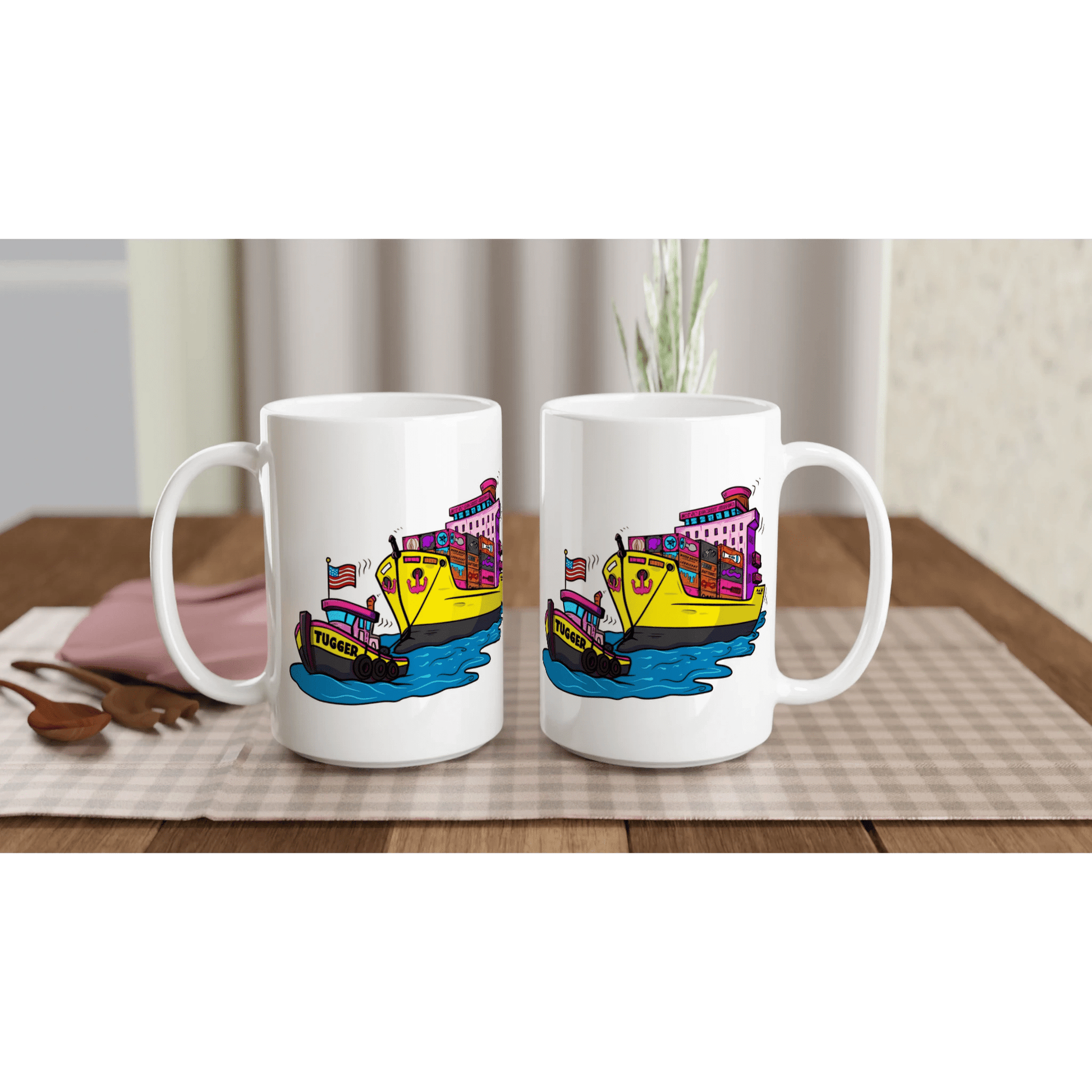 Cheeky Tugger Erotic Nautical Adventure White 15oz Ceramic Mug - Urban Muse & Sultry Hues