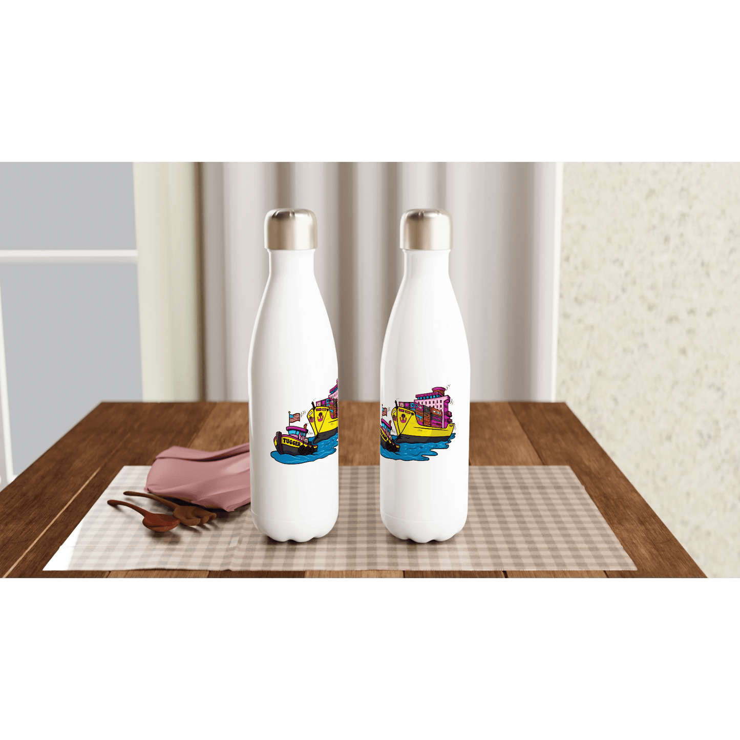 Cheeky Tugger Erotic Nautical Adventure White 17oz Stainless Steel Water Bottle - Urban Muse & Sultry Hues