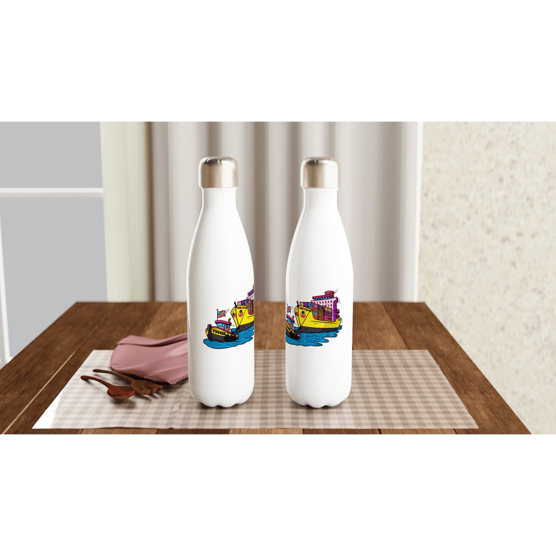 Cheeky Tugger Erotic Nautical Adventure White 17oz Stainless Steel Water Bottle - Urban Muse & Sultry Hues