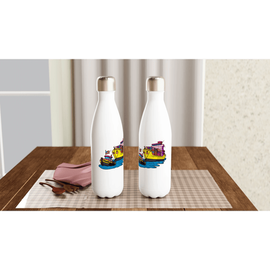 Cheeky Tugger Erotic Nautical Adventure White 17oz Stainless Steel Water Bottle - Urban Muse & Sultry Hues