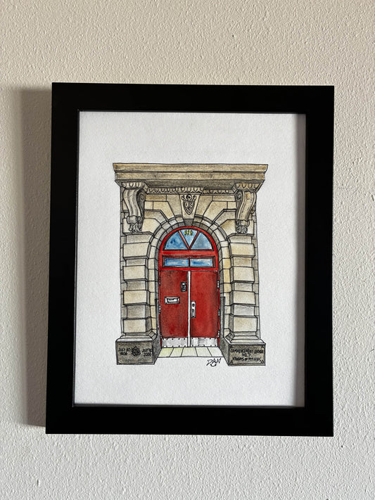Commencement Lodge Red Door – Tacoma Historic Watercolor Art - Urban Muse & Sultry Hues