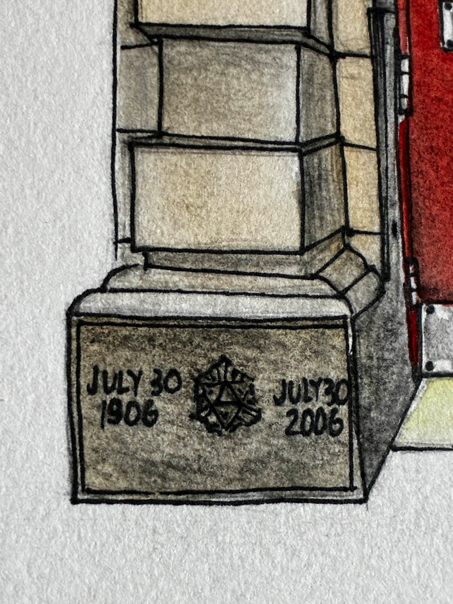 Commencement Lodge Red Door – Tacoma Historic Watercolor Art - Urban Muse & Sultry Hues