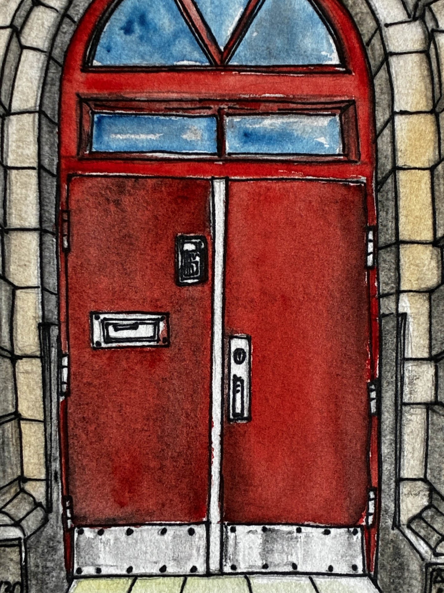 Commencement Lodge Red Door – Tacoma Historic Watercolor Art - Urban Muse & Sultry Hues