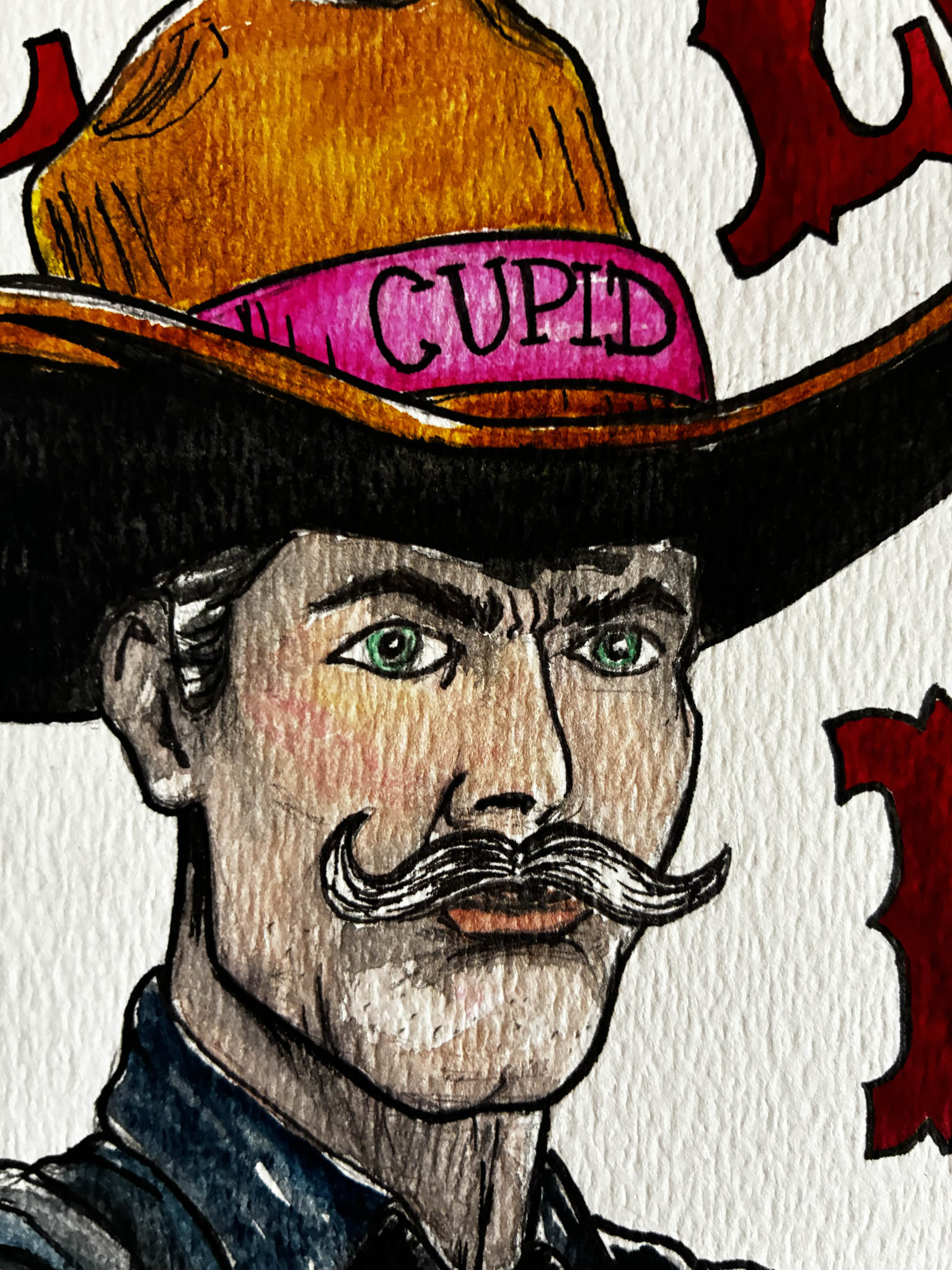 Cowboy Cupid Watercolor "Love is Law" – Playful Western Erotic Art, Framed 17x21 - Urban Muse & Sultry Hues