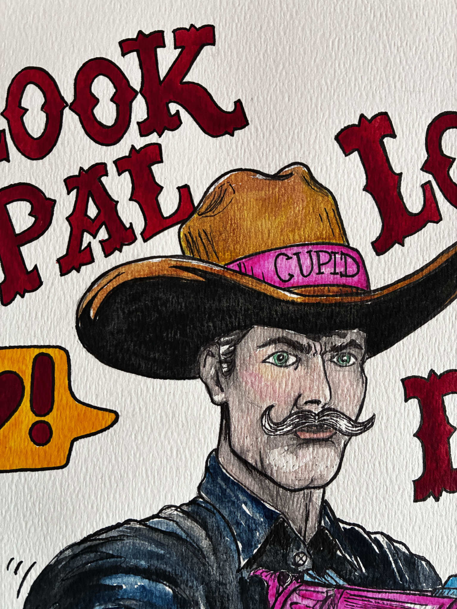 Cowboy Cupid Watercolor "Love is Law" – Playful Western Erotic Art, Framed 17x21 - Urban Muse & Sultry Hues