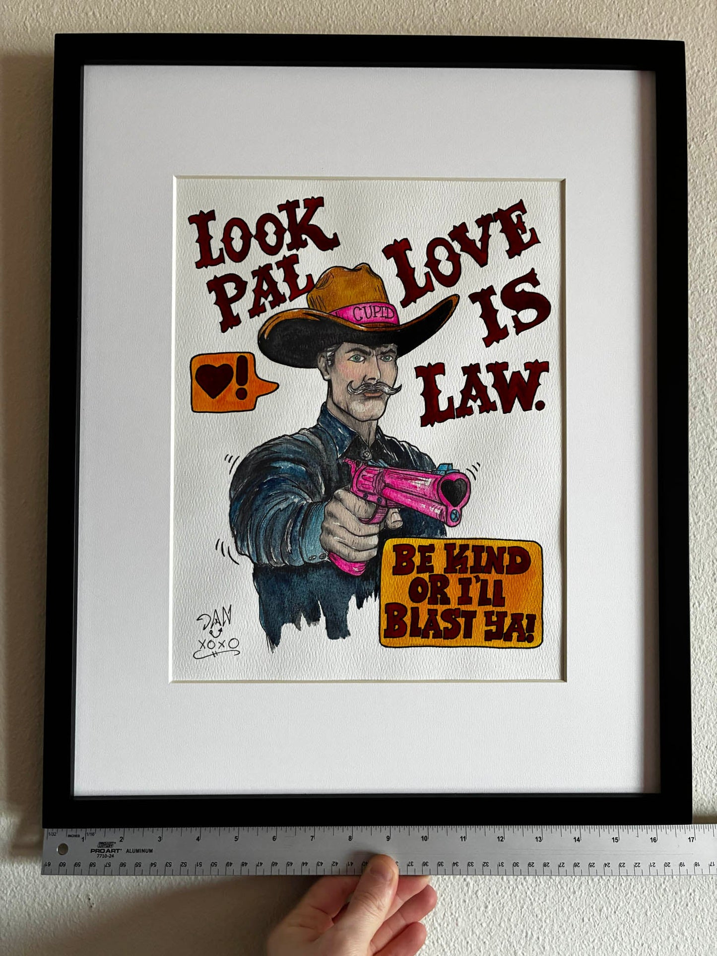 Cowboy Cupid Watercolor "Love is Law" – Playful Western Erotic Art, Framed 17x21 - Urban Muse & Sultry Hues