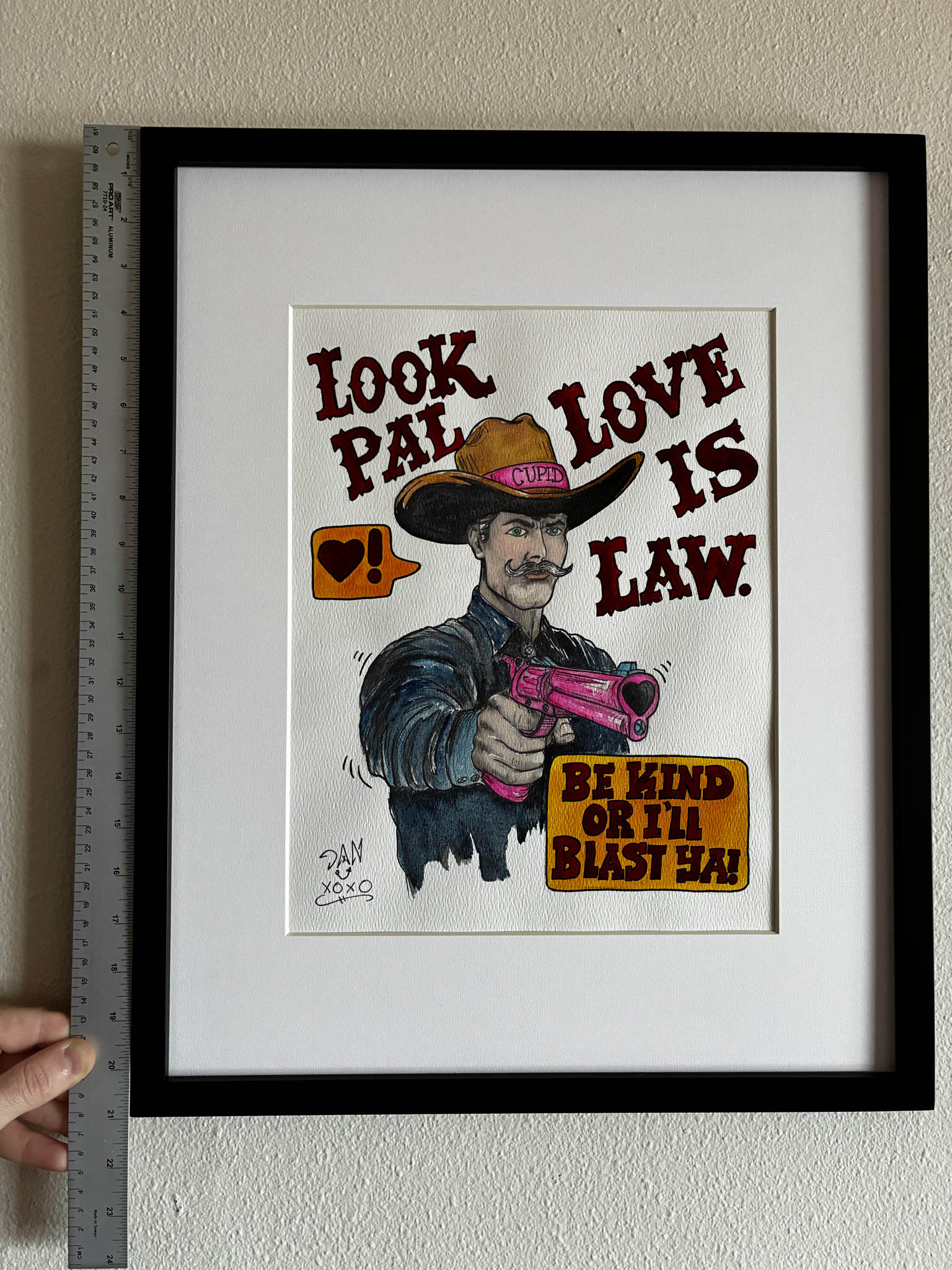 Cowboy Cupid Watercolor "Love is Law" – Playful Western Erotic Art, Framed 17x21 - Urban Muse & Sultry Hues