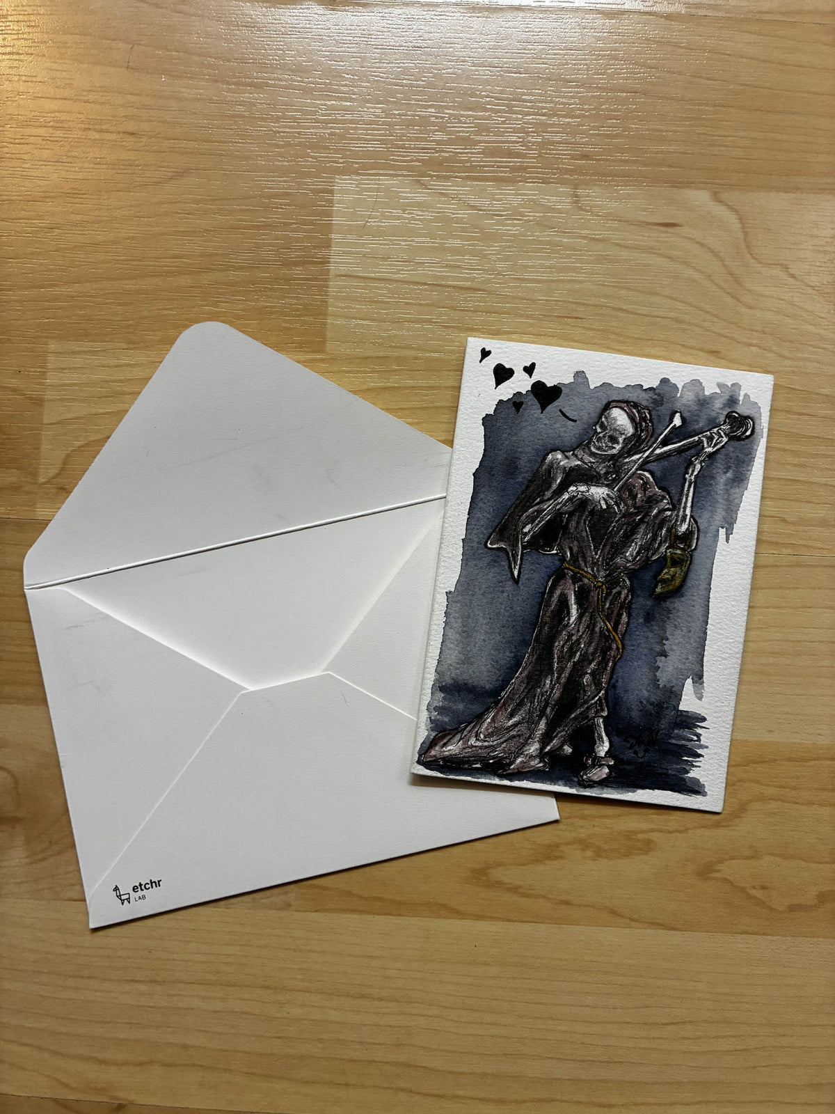 Death as Strangler Skeleton Violin Watercolor Card – 4x6" - Urban Muse & Sultry Hues