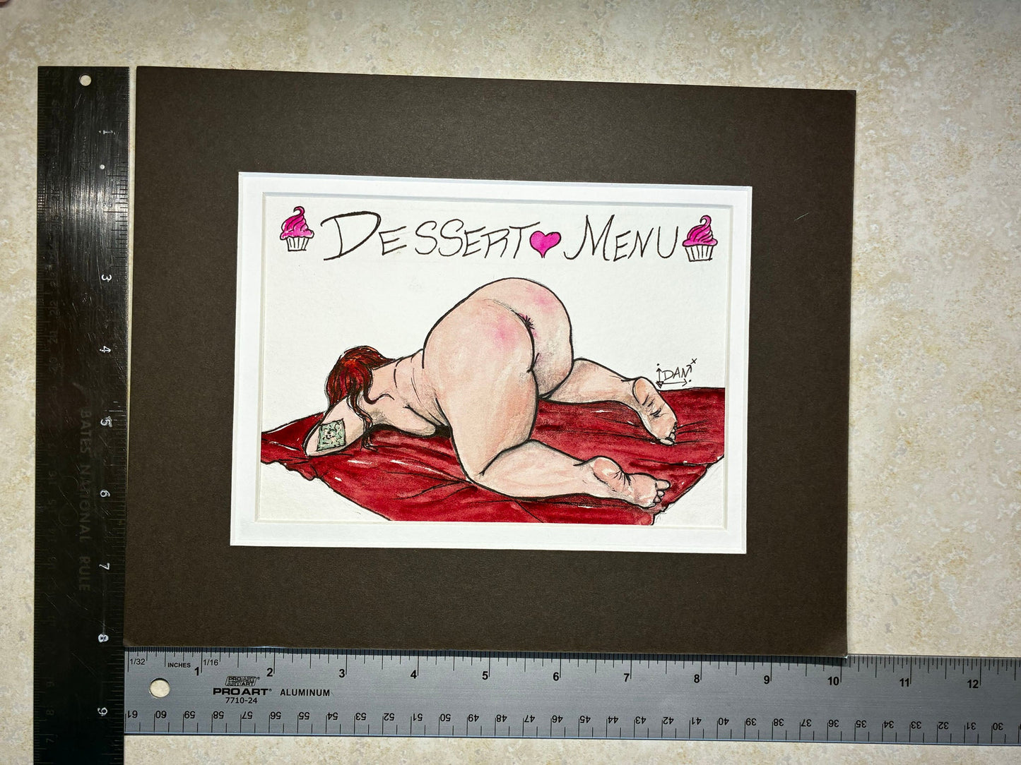 Dessert Menu: Playful Watercolor Nude with Red Hair & Cupcakes (5x7) - Urban Muse & Sultry Hues