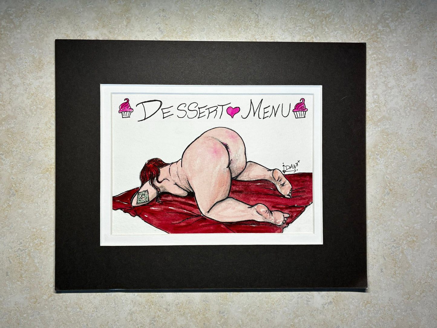 Dessert Menu: Playful Watercolor Nude with Red Hair & Cupcakes (5x7) - Urban Muse & Sultry Hues